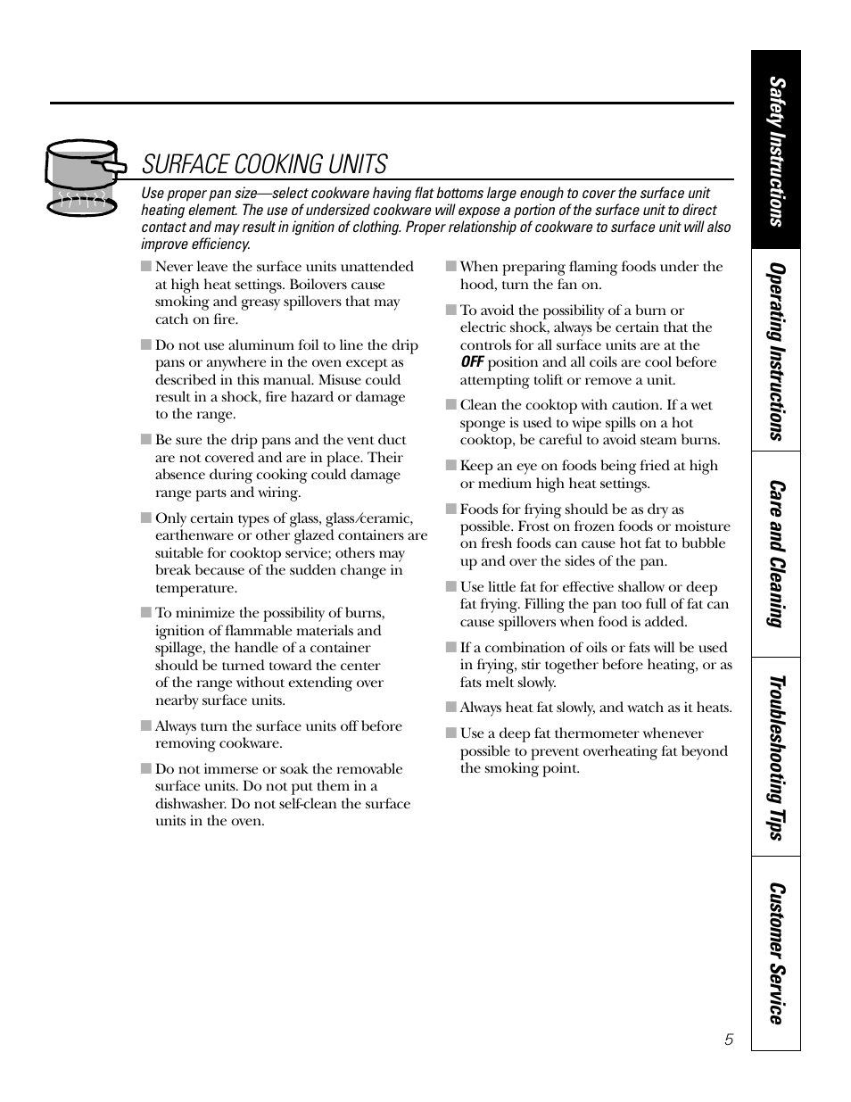 Surface cooking units | GE 49-80038 User Manual | Page 5 / 28