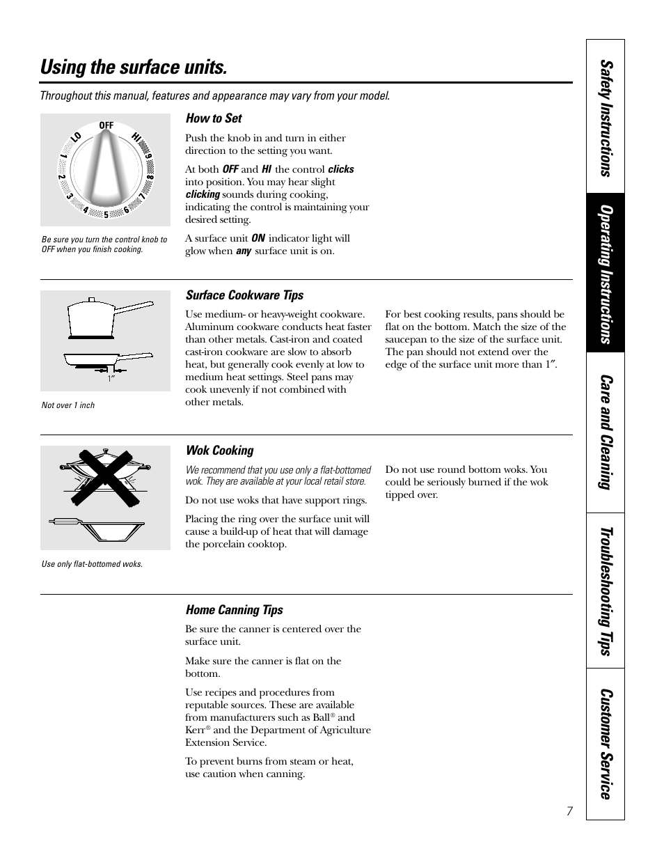 Surface units, Using the surface units | GE 49-80038 User Manual | Page 7 / 28