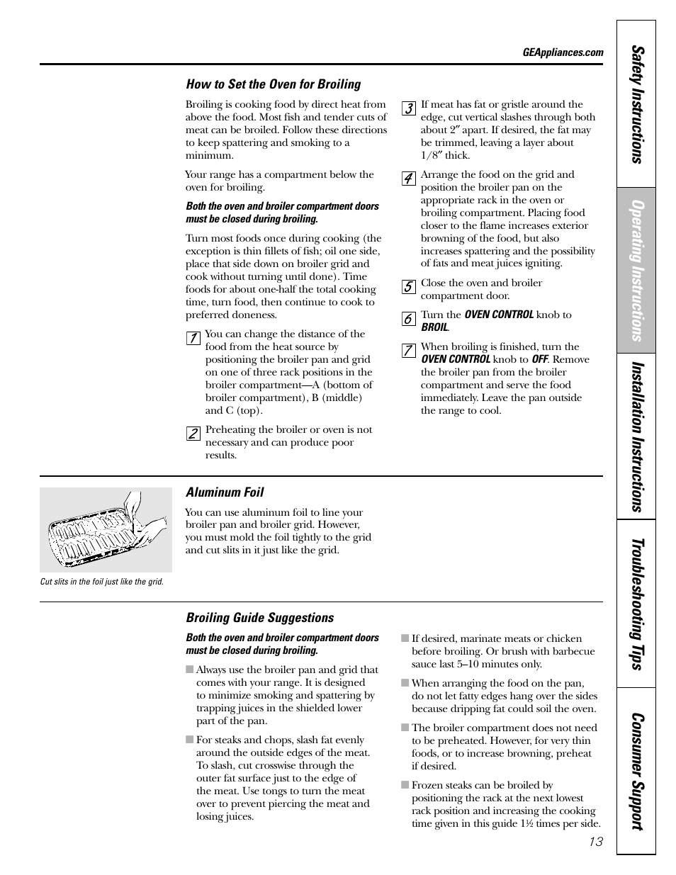 Broiling, Broiling , 14 | GE 183D5580P236 User Manual | Page 13 / 48