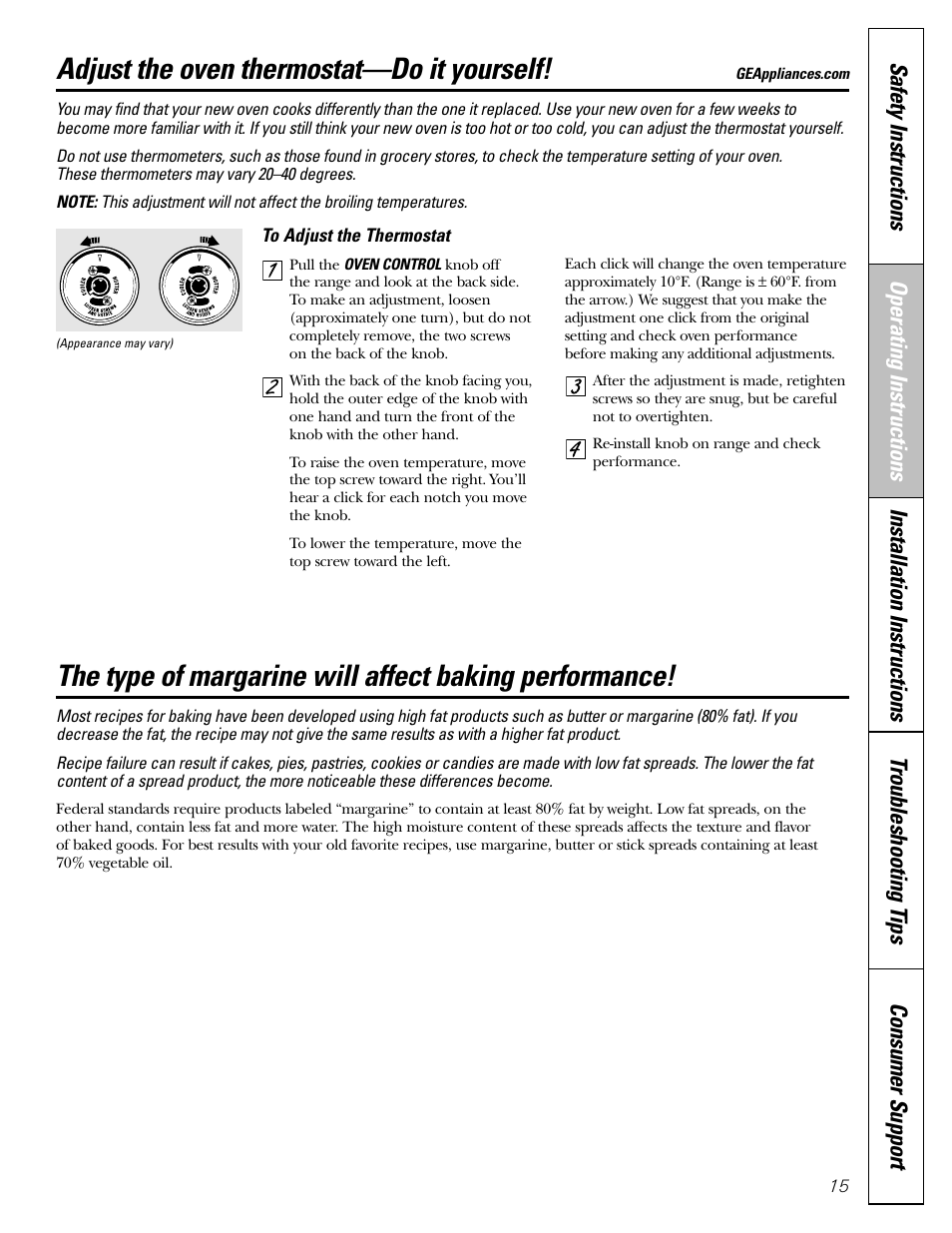 Thermostat adjustment, Adjust the oven thermostat—do it yourself | GE 183D5580P236 User Manual | Page 15 / 48