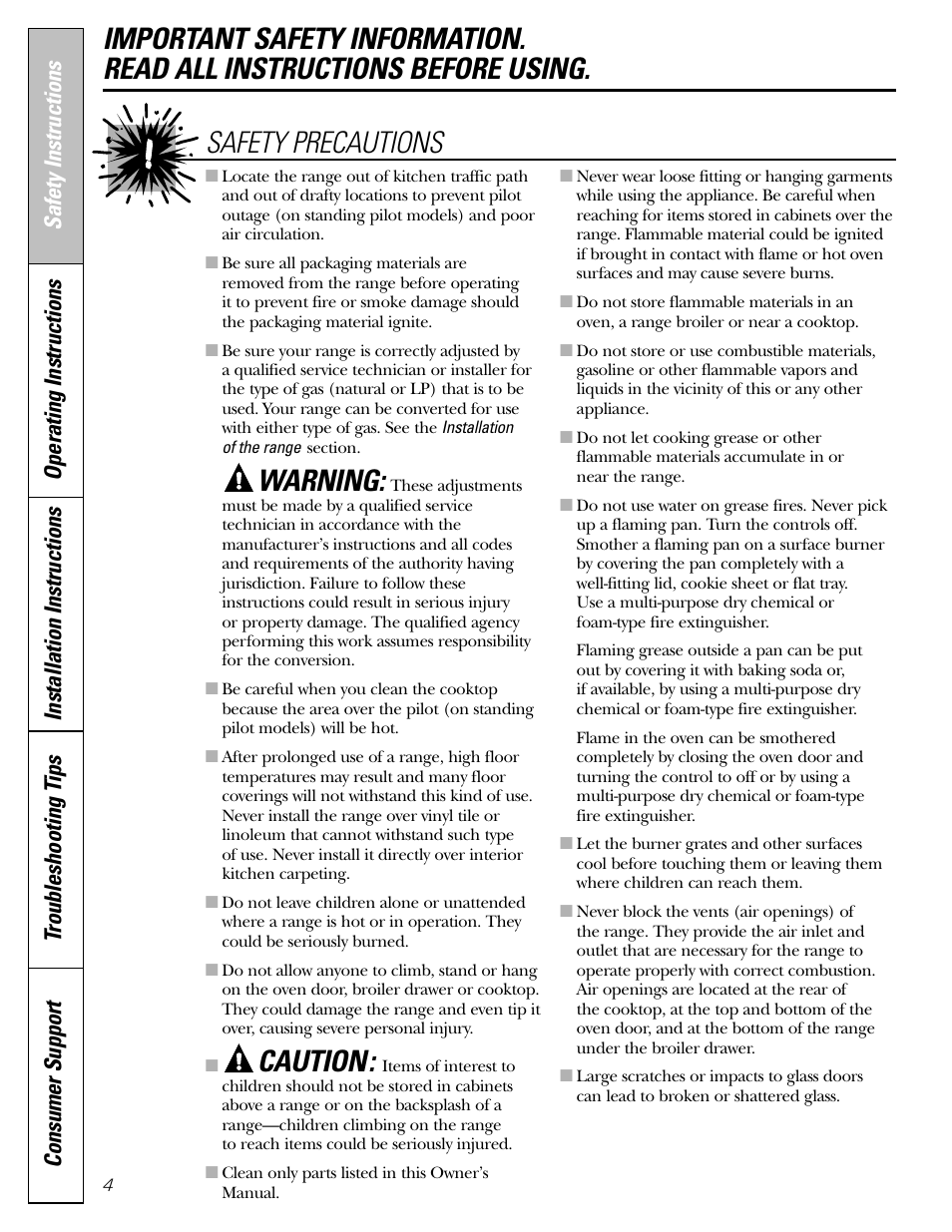 Warning, Caution, Safety precautions | Operating instructions | GE 183D5580P236 User Manual | Page 4 / 48