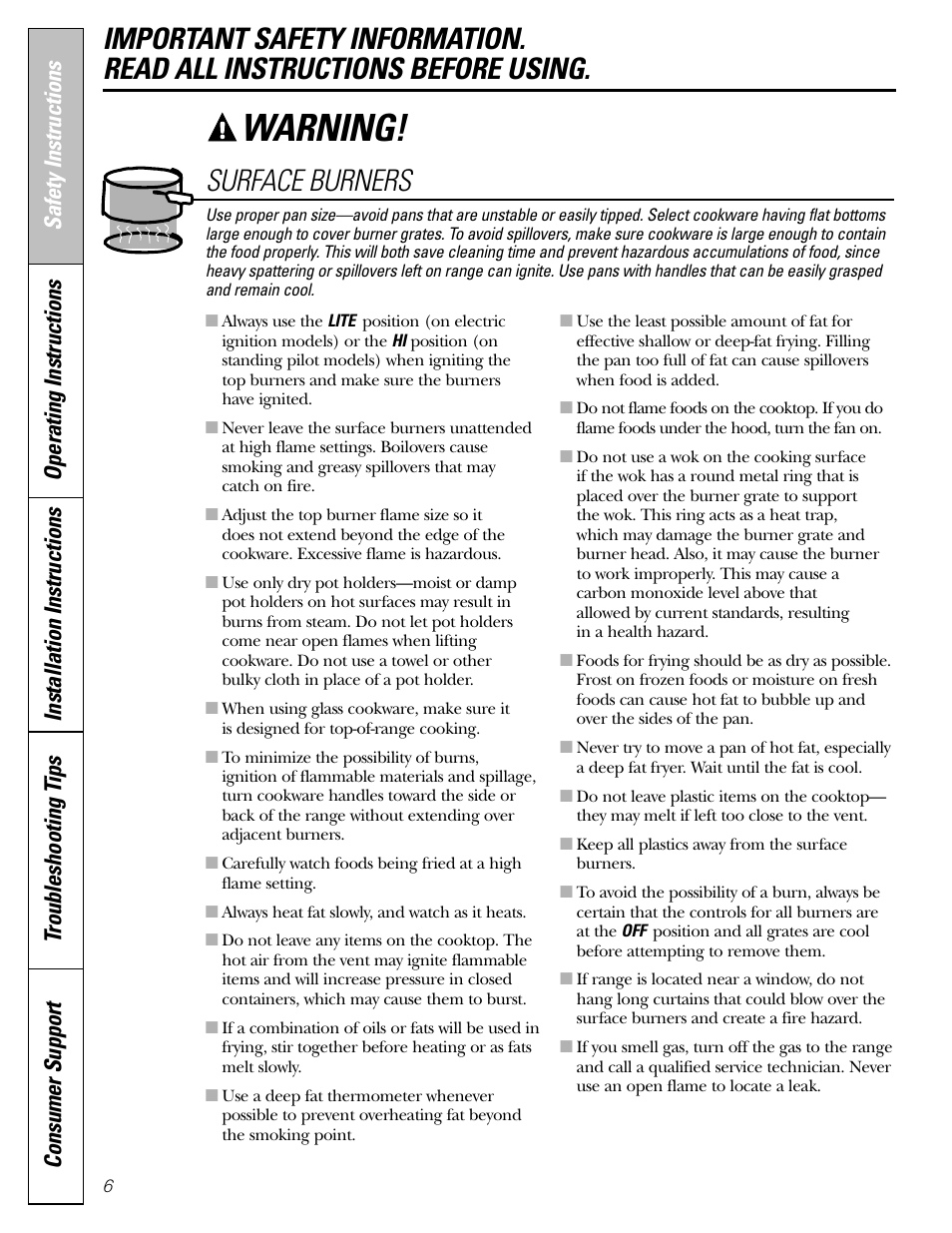 Warning, Operating instructions | GE 183D5580P236 User Manual | Page 6 / 48