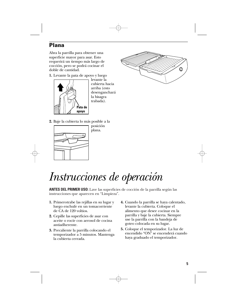 Instrucciones de operación, Plana | GE 106642 User Manual | Page 13 / 16