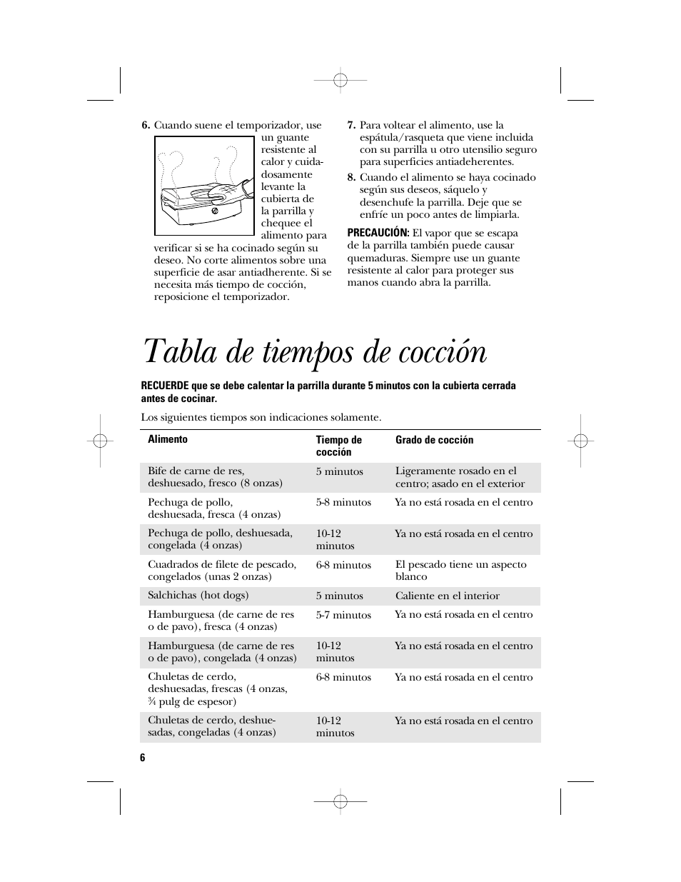 Tabla de tiempos de cocción | GE 106642 User Manual | Page 14 / 16