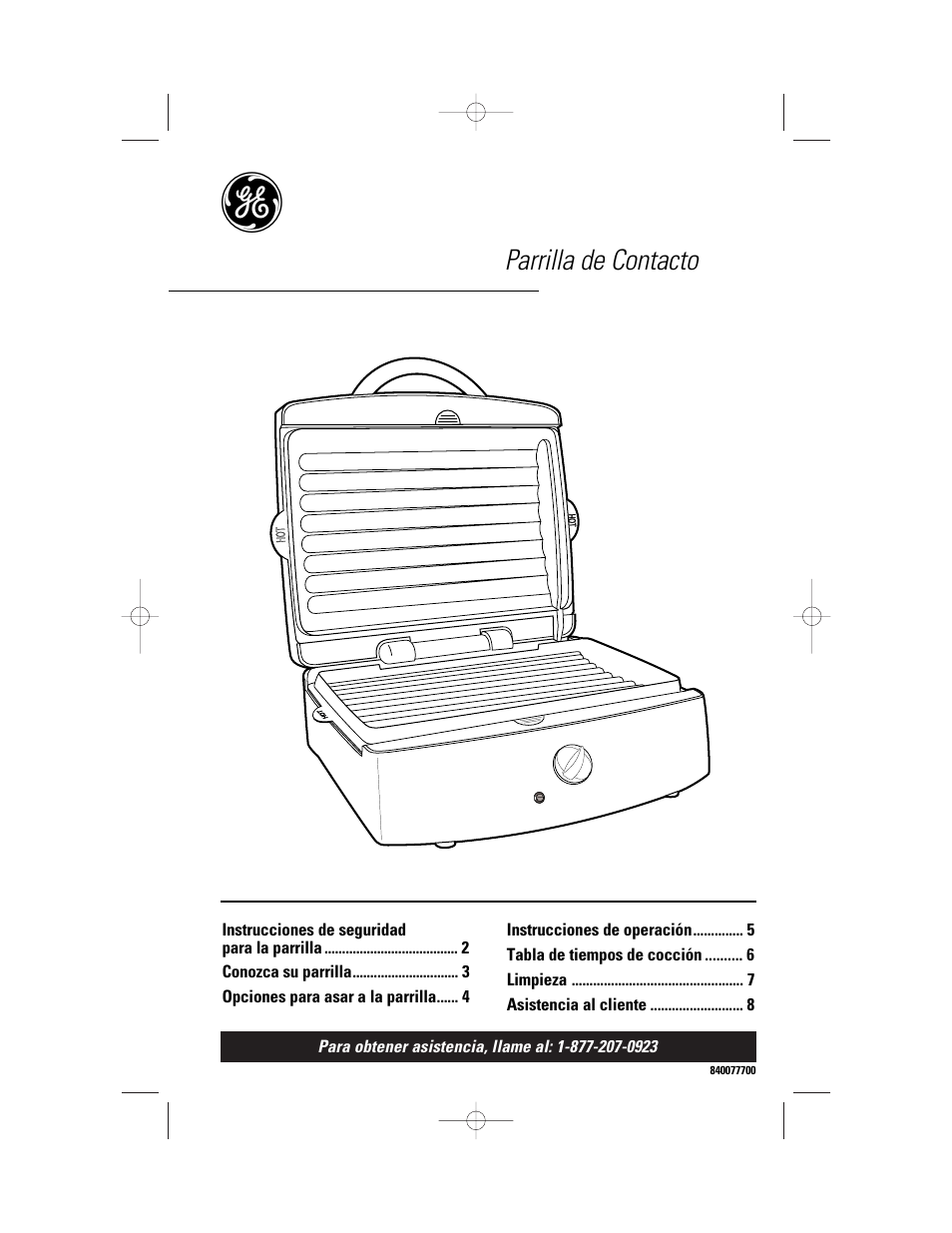 Spanish version, Parrilla de contacto | GE 106642 User Manual | Page 9 / 16