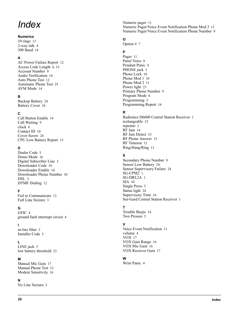 Index, Numerics | GE 60-883-95R User Manual | Page 34 / 34