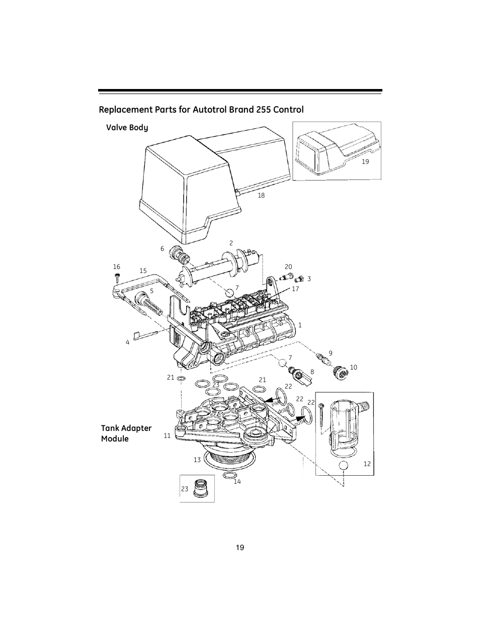 Replacement parts for autotrol brand 255 control | GE Autorol 255 Valve / 400 Series User Manual | Page 19 / 28