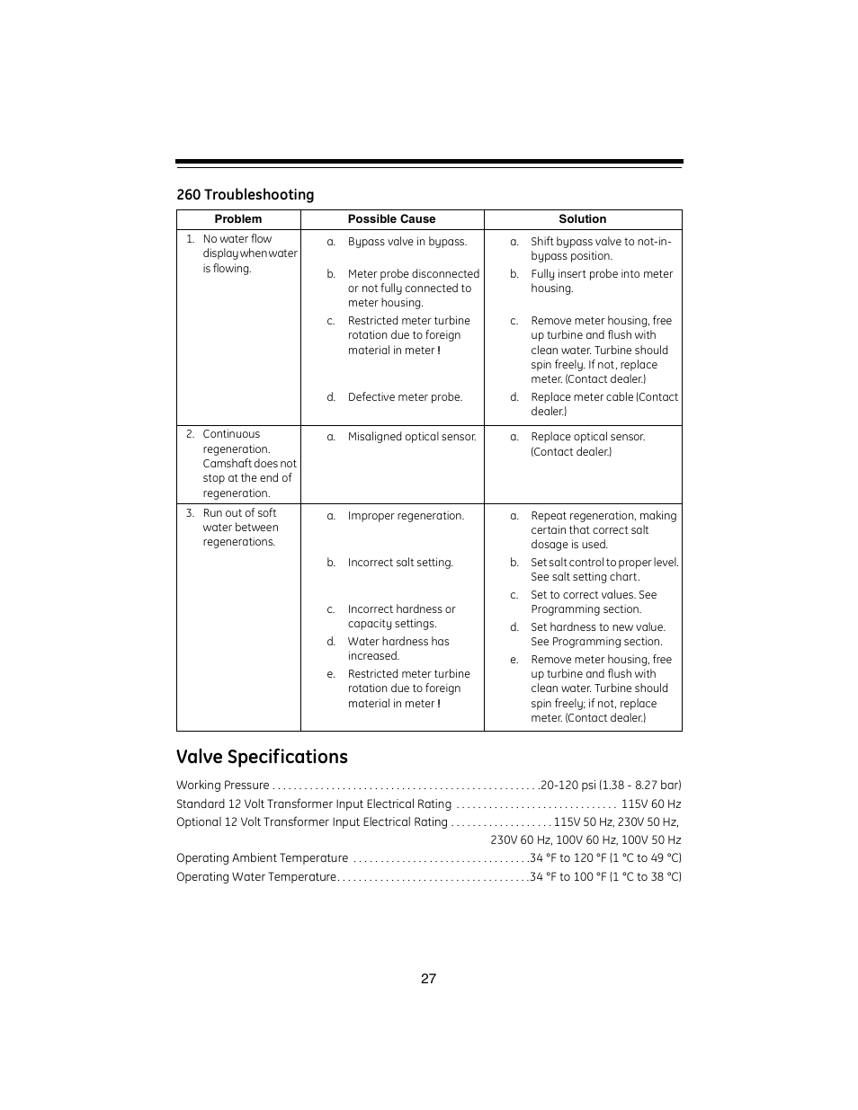 Valve specifications | GE Autorol 255 Valve / 400 Series User Manual | Page 27 / 28