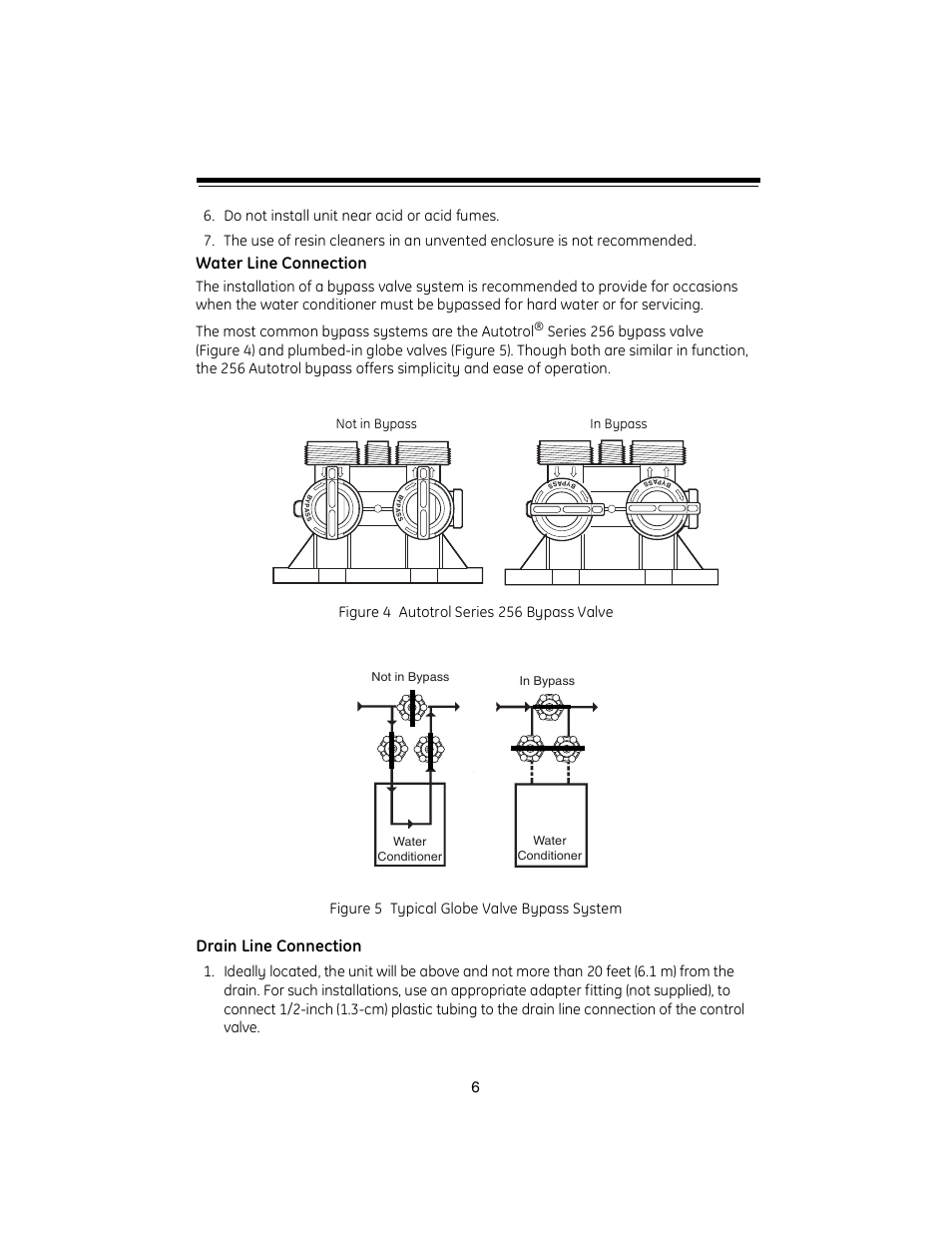 Water line connection, Drain line connection | GE Autorol 255 Valve / 400 Series User Manual | Page 6 / 28