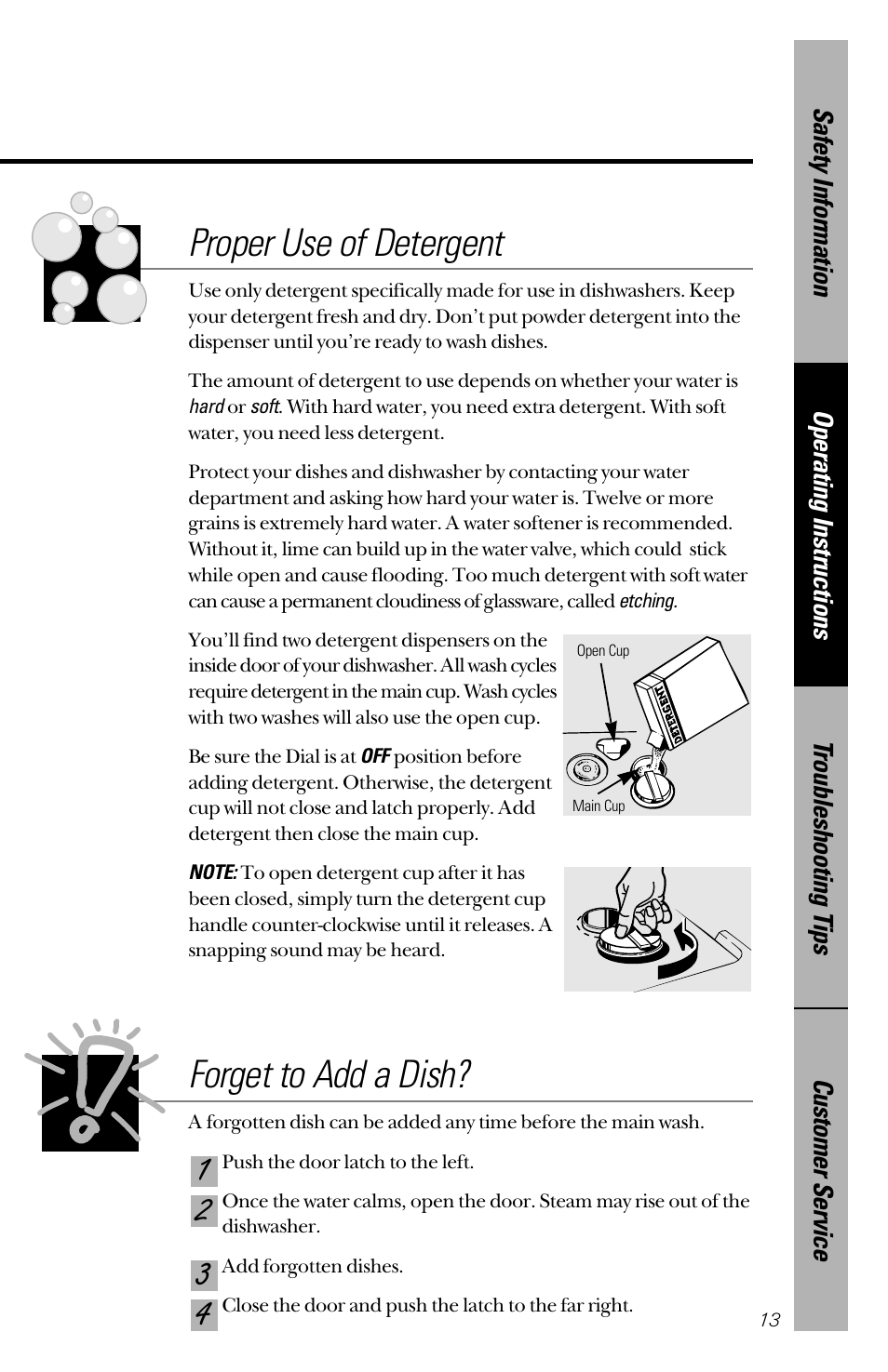 Proper use of detergent, Forget to add a dish | GE 165D4700P126 User Manual | Page 13 / 28