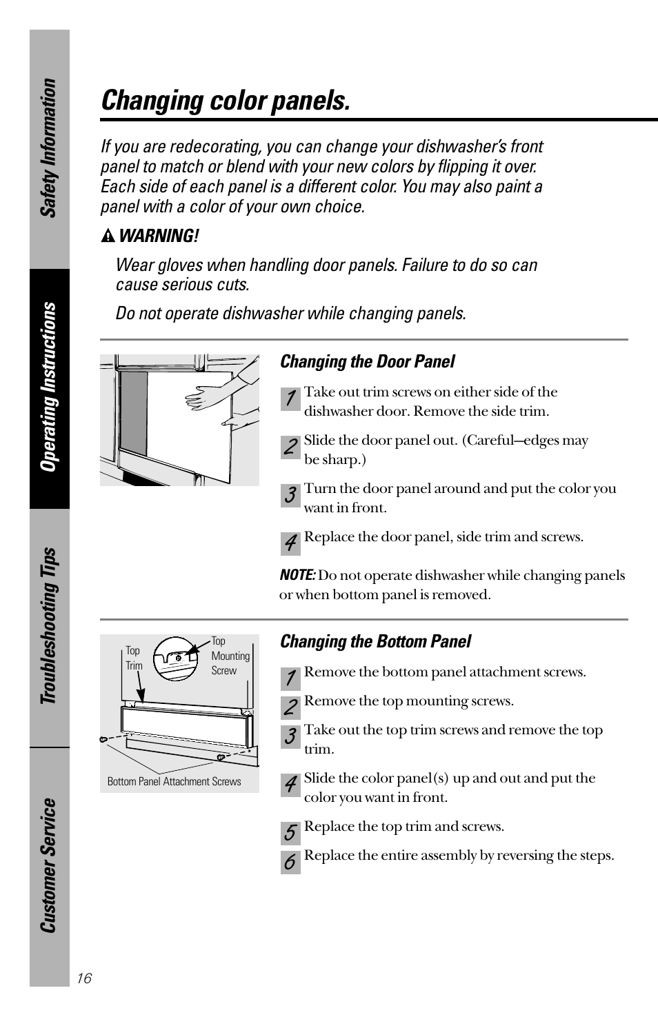 Changing color panels | GE 165D4700P126 User Manual | Page 16 / 28