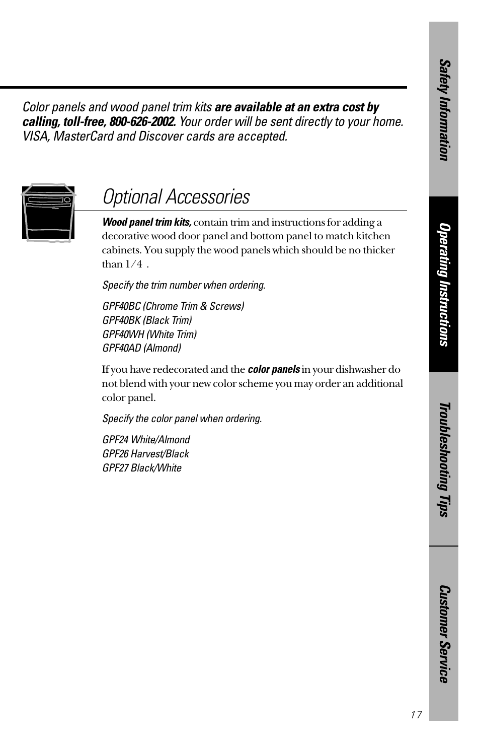 Optional accessories | GE 165D4700P126 User Manual | Page 17 / 28