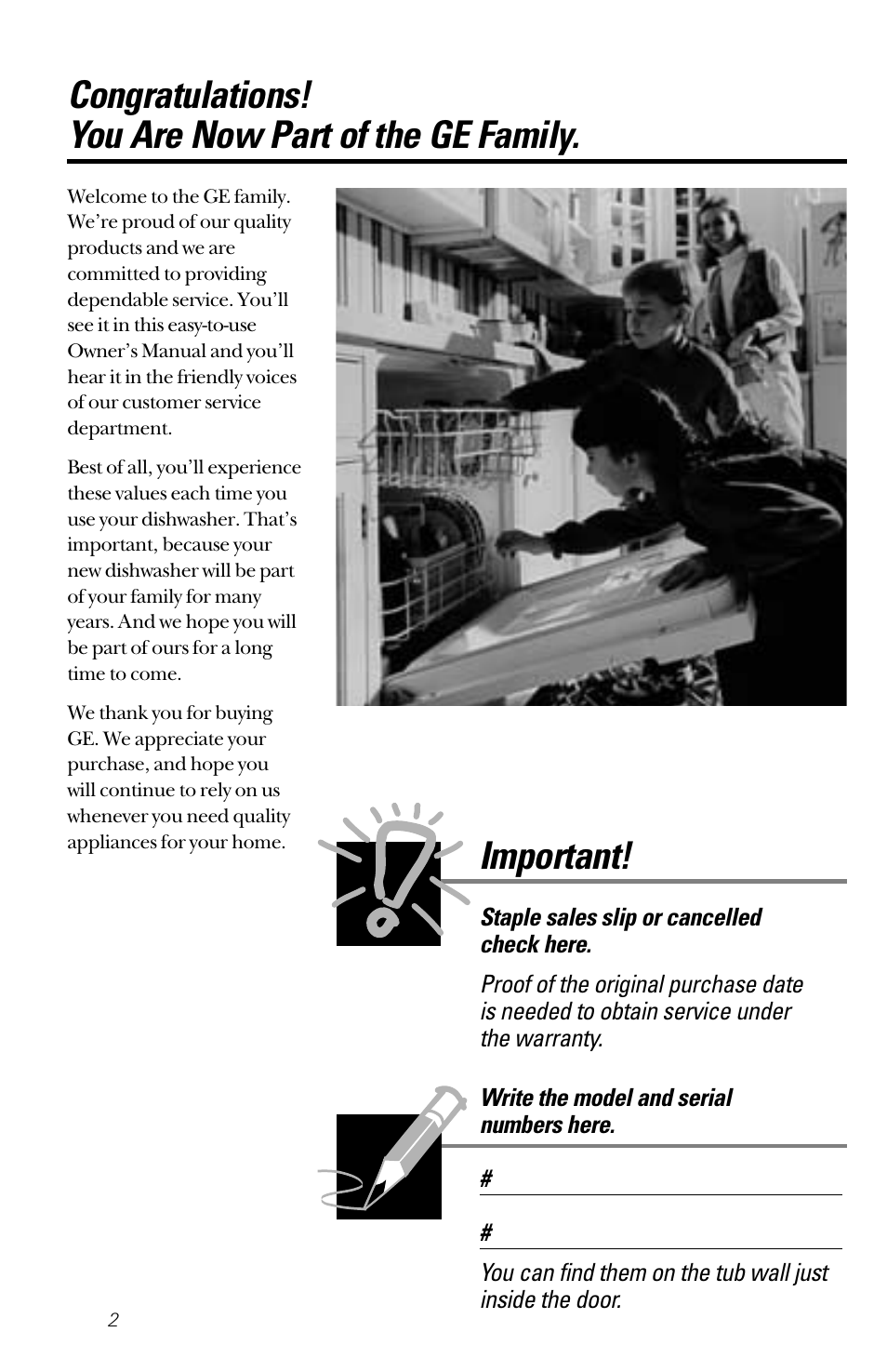 Important | GE 165D4700P126 User Manual | Page 2 / 28