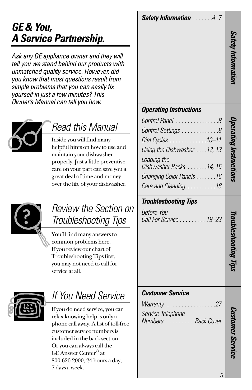 Ge & you, a service partnership, Read this manual, If you need service | GE 165D4700P126 User Manual | Page 3 / 28