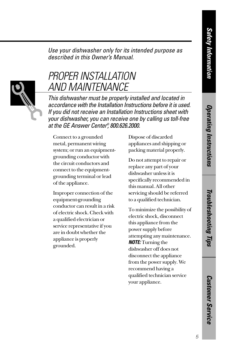 Proper installation and maintenance | GE 165D4700P126 User Manual | Page 5 / 28