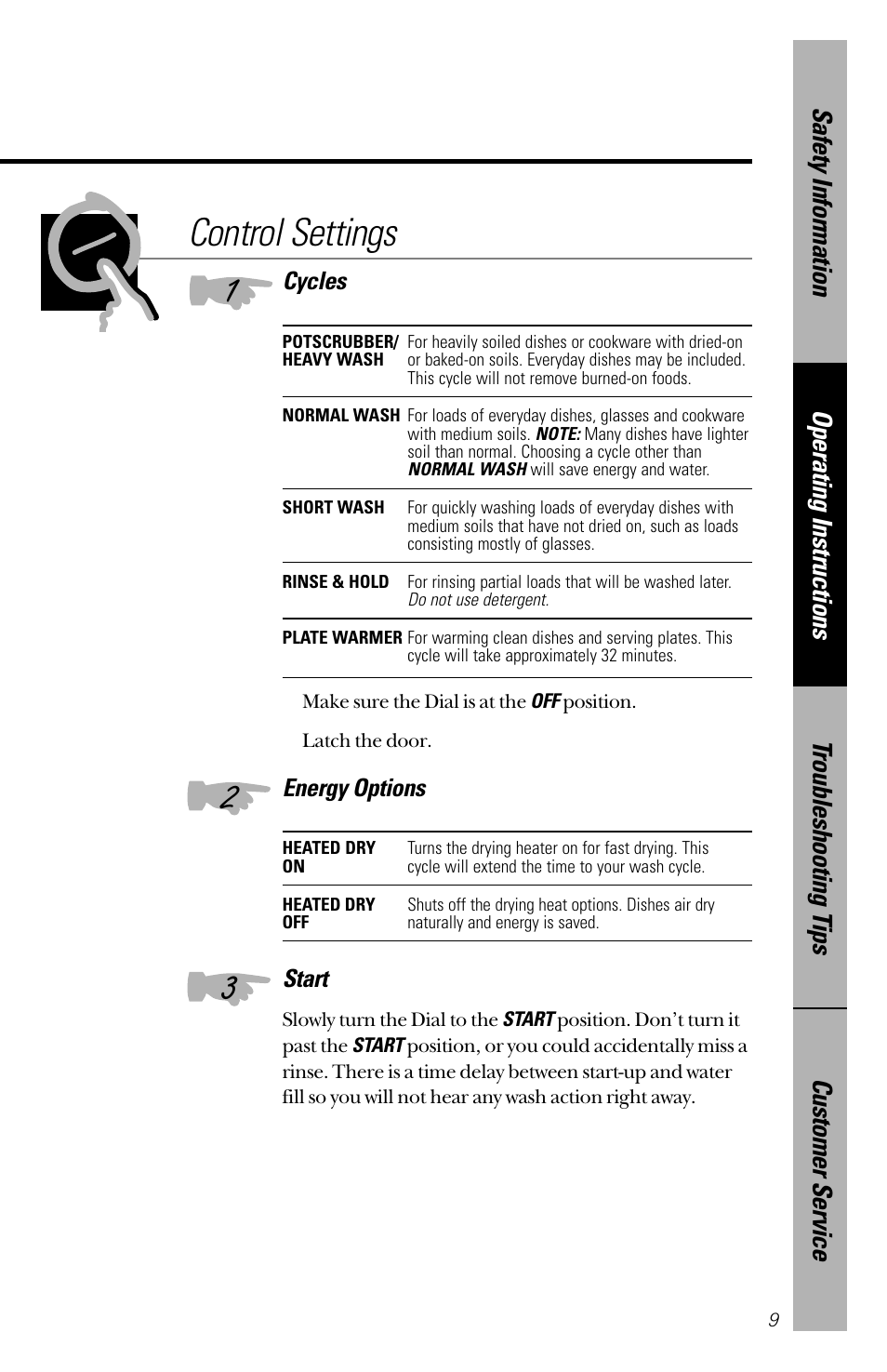 Control settings | GE 165D4700P126 User Manual | Page 9 / 28