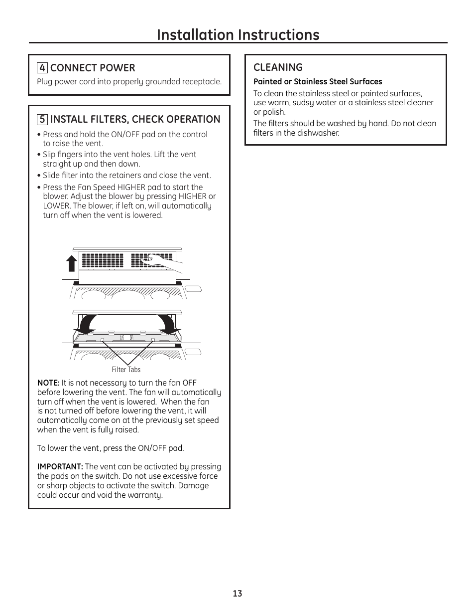 Installation instructions | GE ZVB36 User Manual | Page 13 / 32