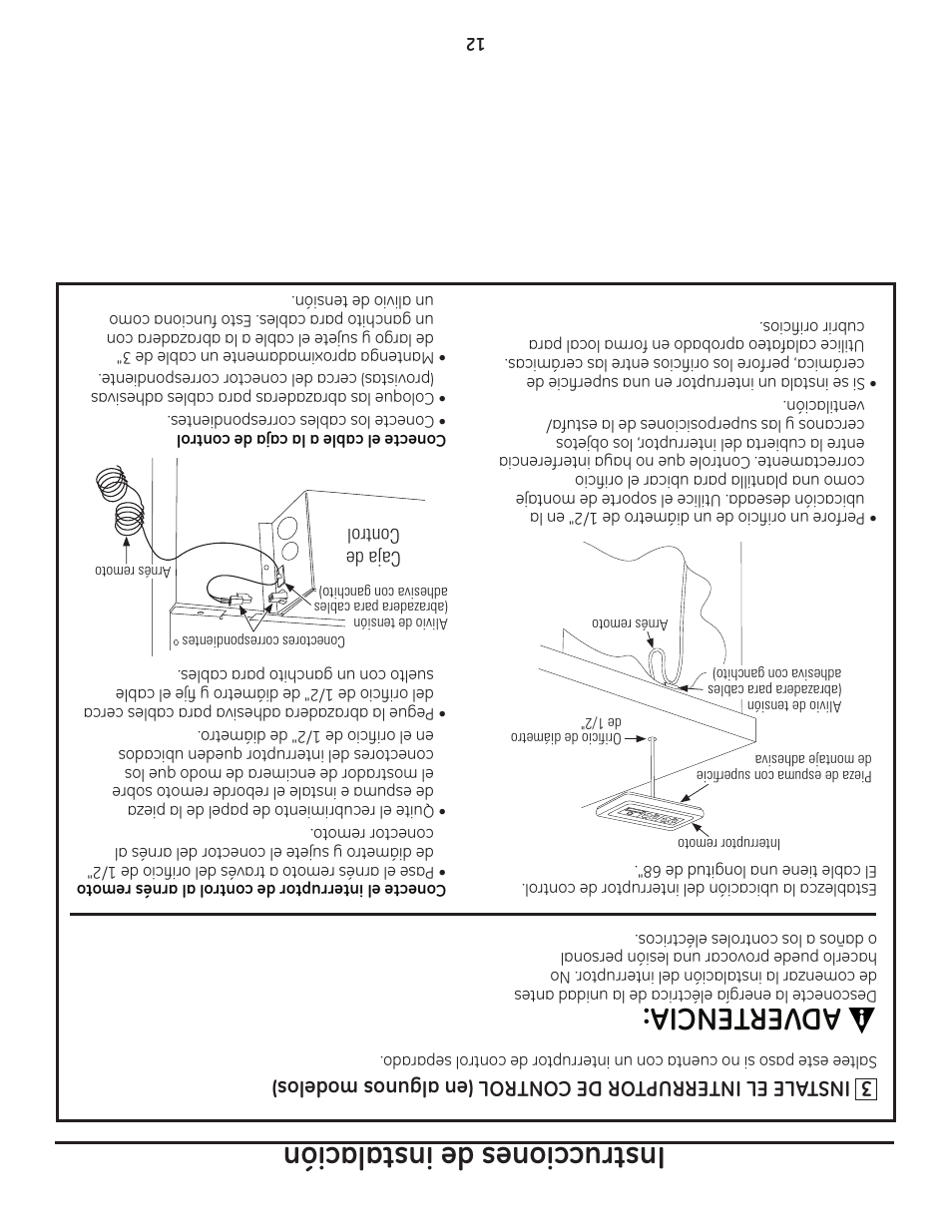 Instrucciones de instalación, Adver tencia, Control box | GE ZVB36 User Manual | Page 21 / 32