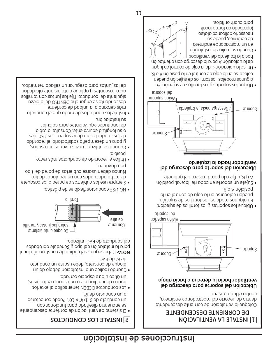 Instrucciones de instalación, 2 instale l os conduct os | GE ZVB36 User Manual | Page 22 / 32