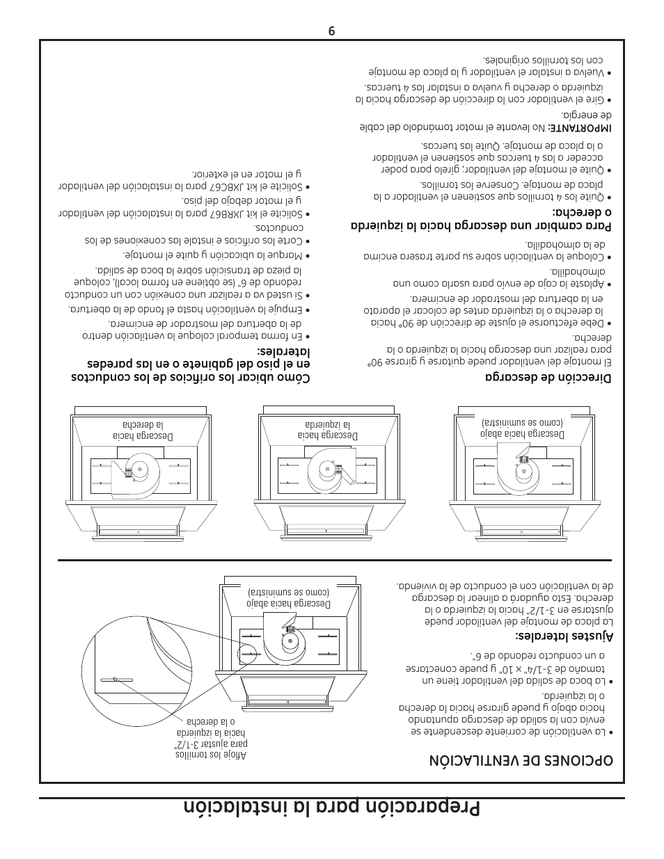 Preparación para la instalación, Opciones de ventil ación | GE ZVB36 User Manual | Page 24 / 32