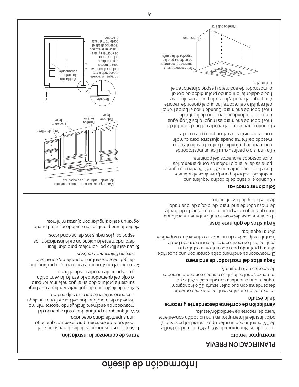 Información de diseño, Planifica ción previa | GE ZVB36 User Manual | Page 29 / 32