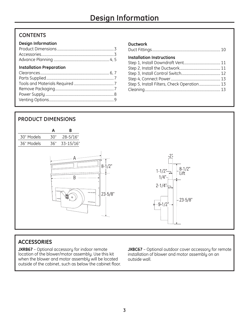 Design information | GE ZVB36 User Manual | Page 3 / 32