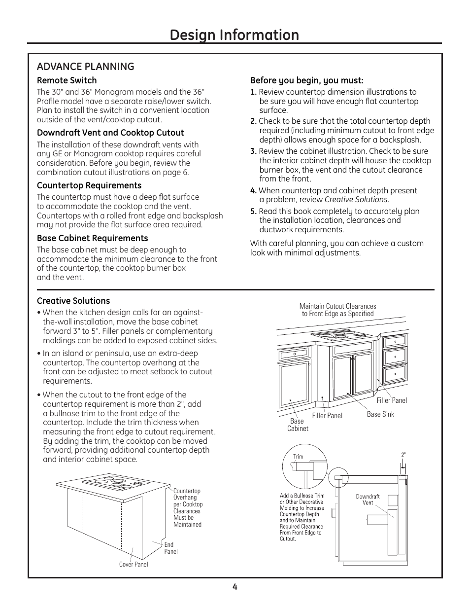 Design information, Advance planning | GE ZVB36 User Manual | Page 4 / 32