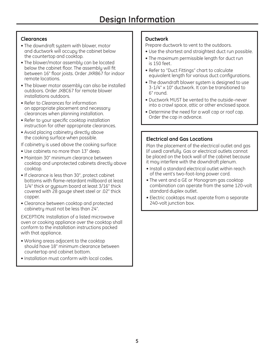 Design information | GE ZVB36 User Manual | Page 5 / 32