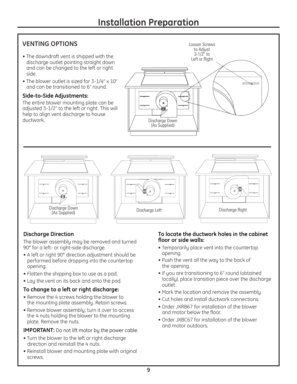 Installation preparation, Venting options | GE ZVB36 User Manual | Page 9 / 32