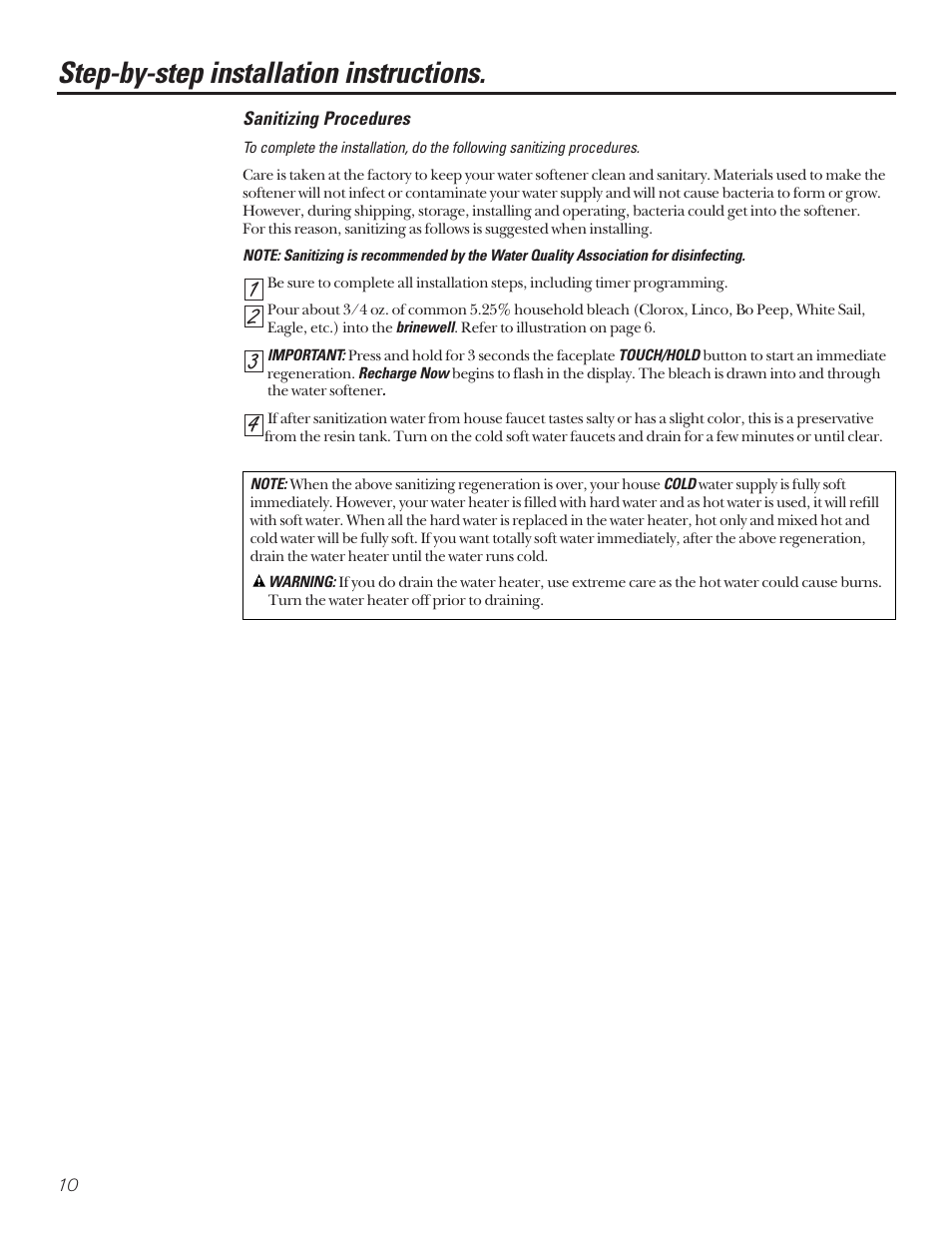 Sanitizing, Step-by-step installation instructions | GE PROFILE PERFORMANCE SERIES PNSF39Z01 User Manual | Page 10 / 36