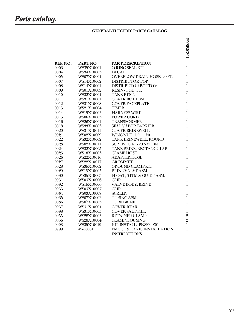 Parts catalog | GE PROFILE PERFORMANCE SERIES PNSF39Z01 User Manual | Page 31 / 36