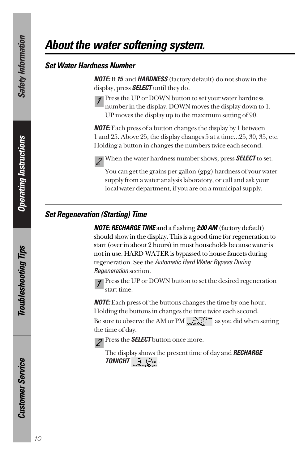 About the water softening system | GE PNSF31Z01 User Manual | Page 10 / 28