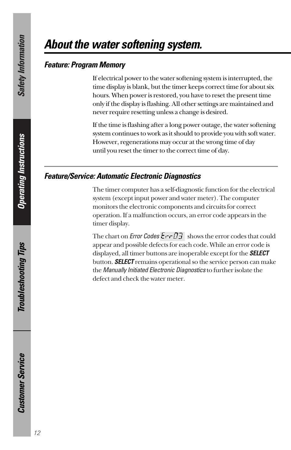 About the water softening system | GE PNSF31Z01 User Manual | Page 12 / 28