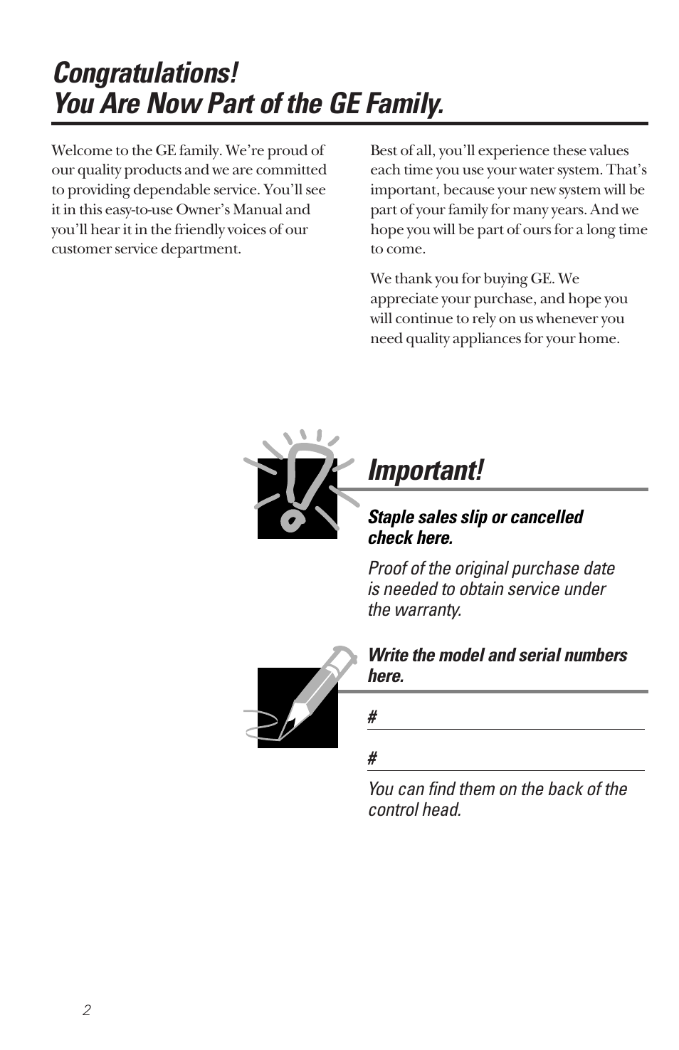 Important | GE PNSF31Z01 User Manual | Page 2 / 28