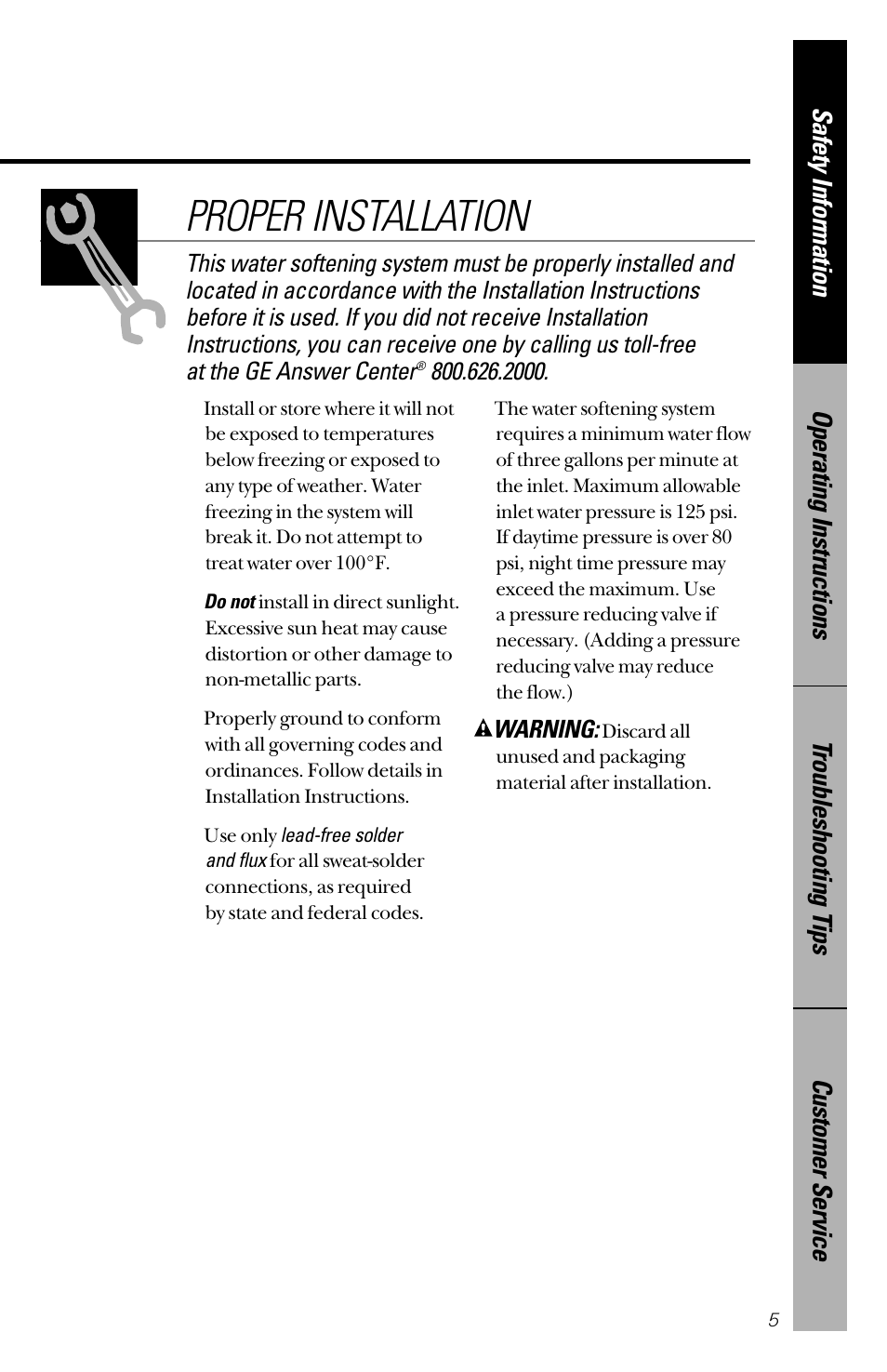 Proper installation | GE PNSF31Z01 User Manual | Page 5 / 28