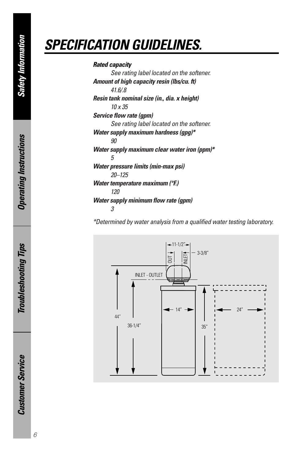 Specification guidelines, Operating instructions | GE PNSF31Z01 User Manual | Page 6 / 28