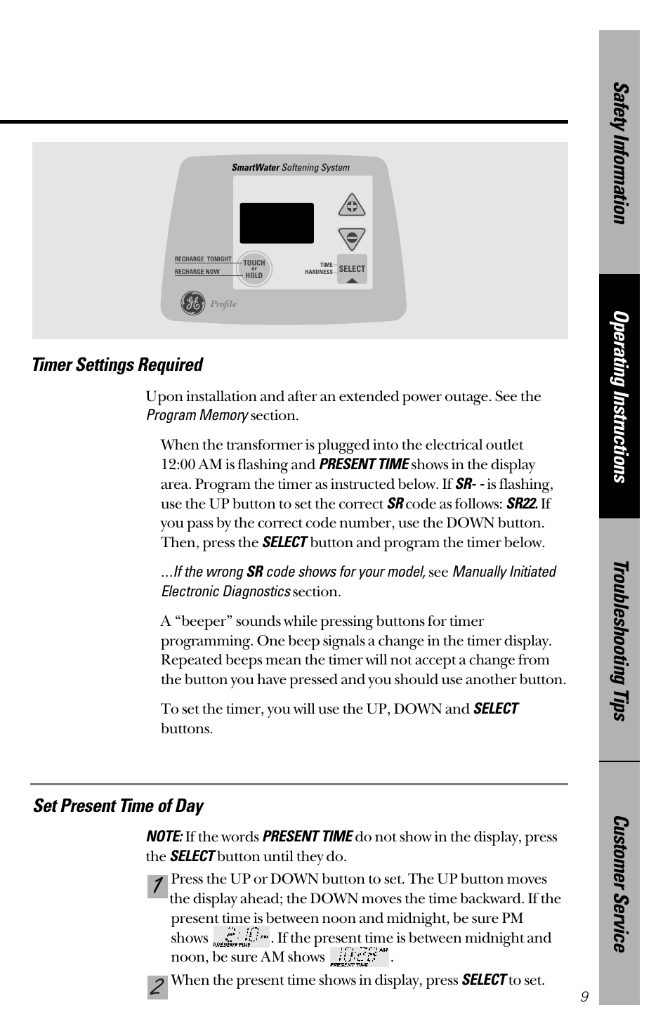 Set present time of day timer settings required | GE PNSF31Z01 User Manual | Page 9 / 28