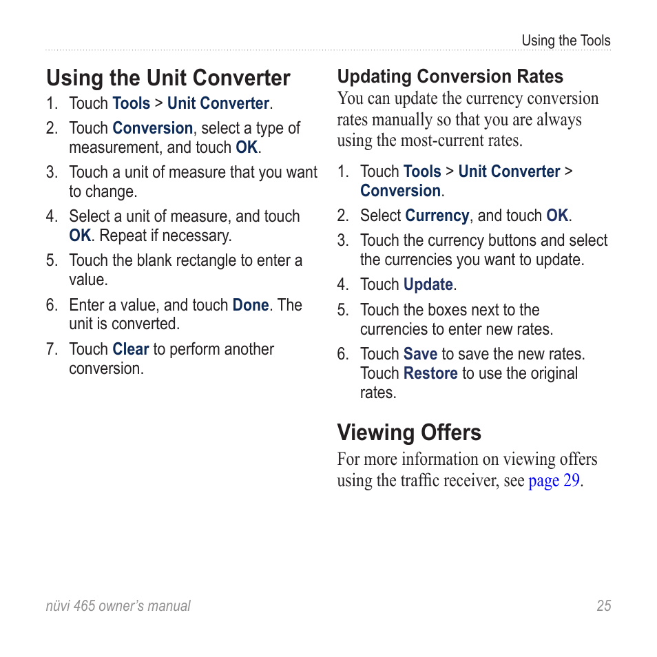 Using the unit converter, Viewing offers | Garmin nuvi 465 User Manual | Page 31 / 60