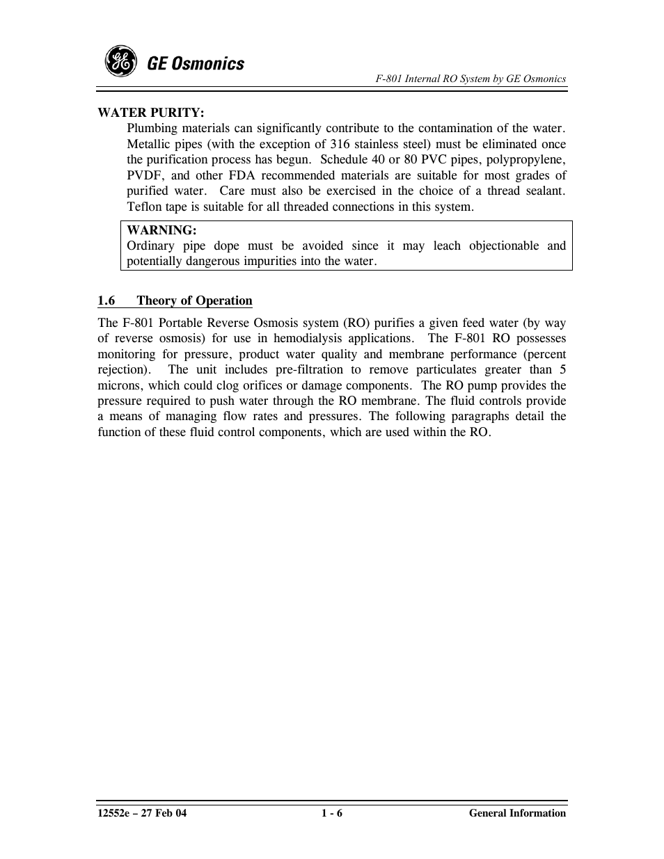 GE F-801 User Manual | Page 12 / 124