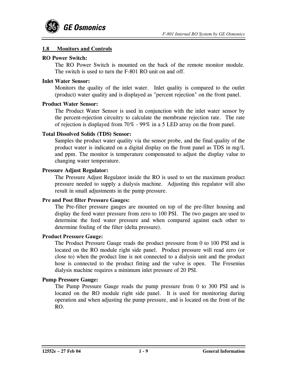 GE F-801 User Manual | Page 15 / 124