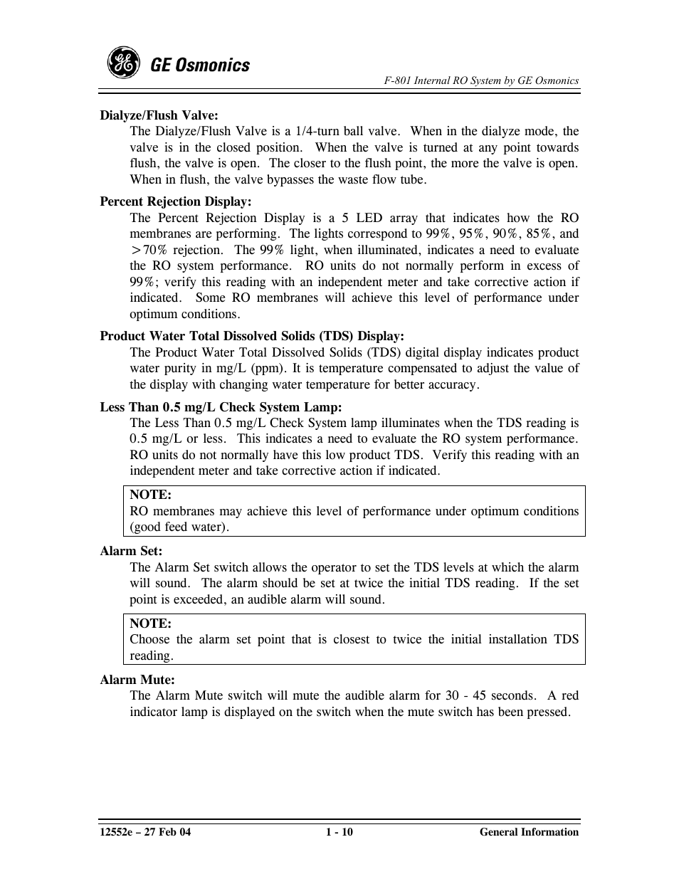 GE F-801 User Manual | Page 16 / 124