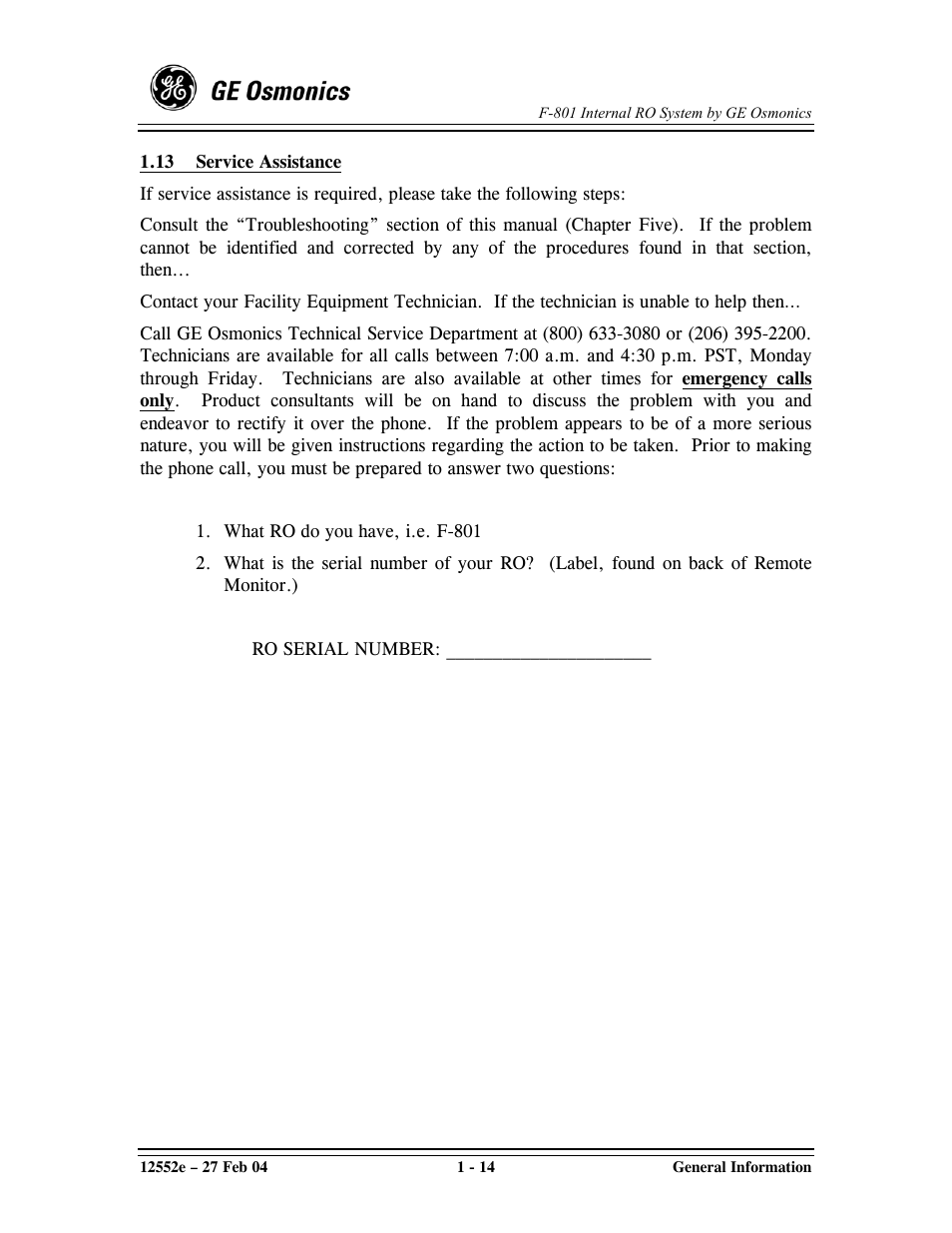 GE F-801 User Manual | Page 20 / 124