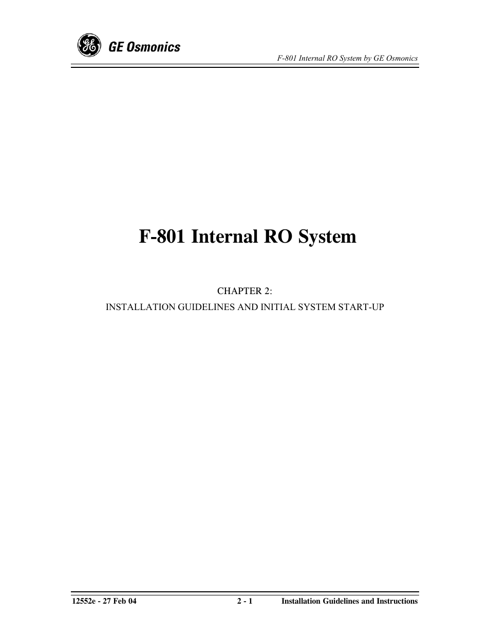 F-801 internal ro system | GE F-801 User Manual | Page 25 / 124