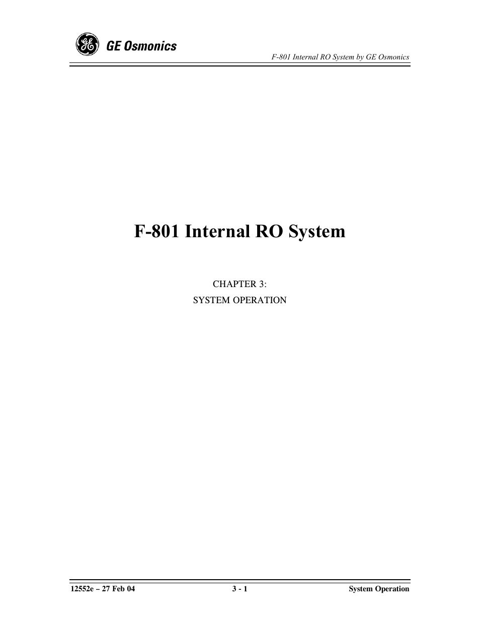 F-801 internal ro system | GE F-801 User Manual | Page 33 / 124