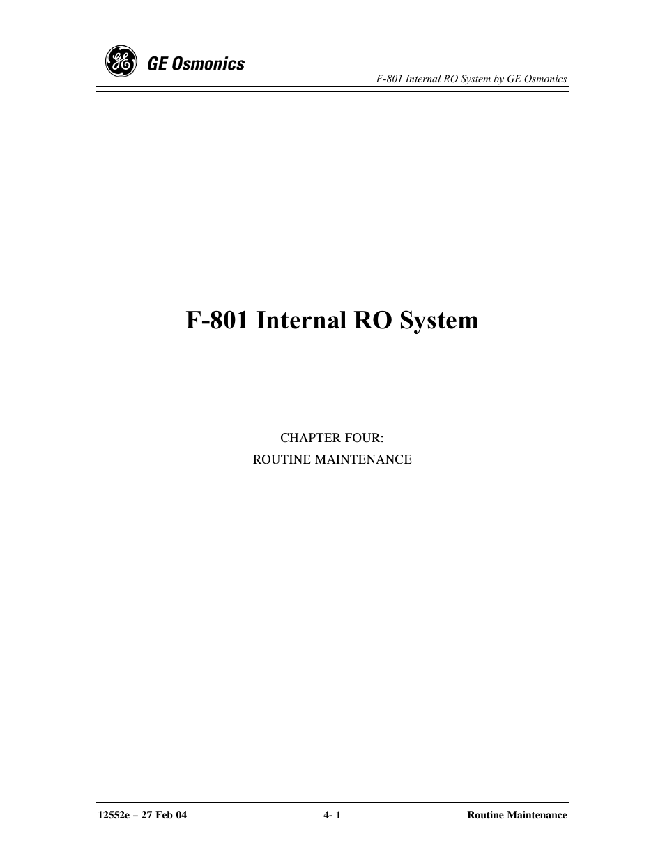 F-801 internal ro system | GE F-801 User Manual | Page 41 / 124