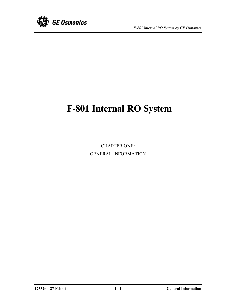 F-801 internal ro system | GE F-801 User Manual | Page 7 / 124