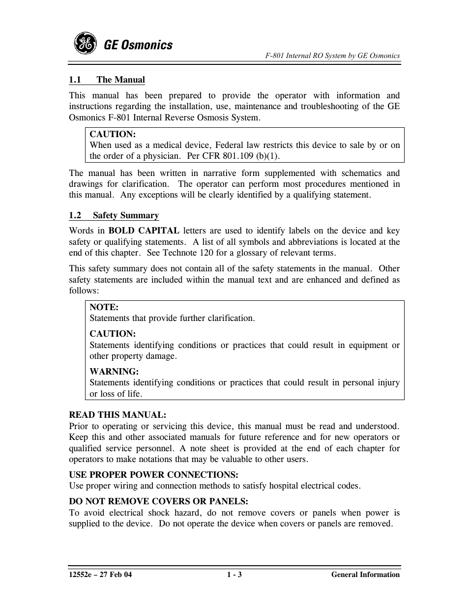 GE F-801 User Manual | Page 9 / 124