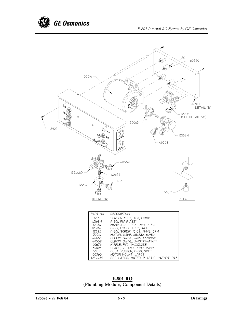 F-801 ro (plumbing module, component details) | GE F-801 User Manual | Page 97 / 124