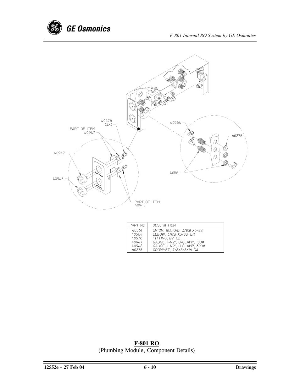 F-801 ro (plumbing module, component details) | GE F-801 User Manual | Page 98 / 124