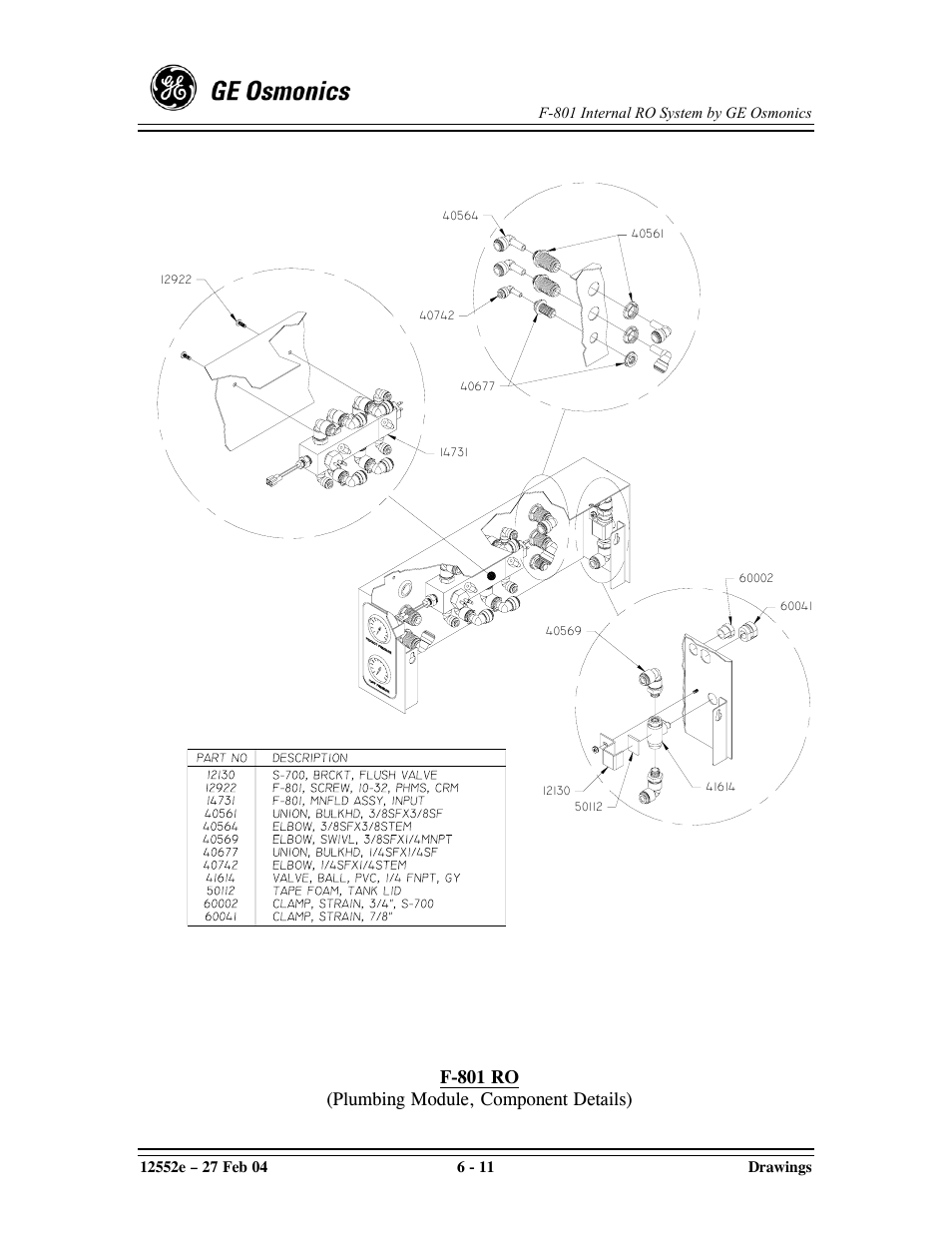 F-801 ro (plumbing module, component details) | GE F-801 User Manual | Page 99 / 124